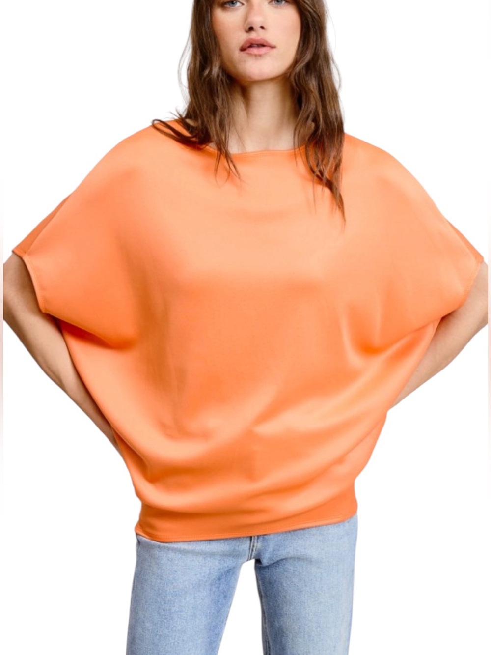 Women's Orange Dolman Tunic Top - Lightweight Casual